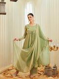 Pista Silk Embroidered Anarkali Kurta Set with Dupatta for Women