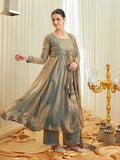 Blue Silk Embroidered Anarkali Kurta Set with Dupatta for Women