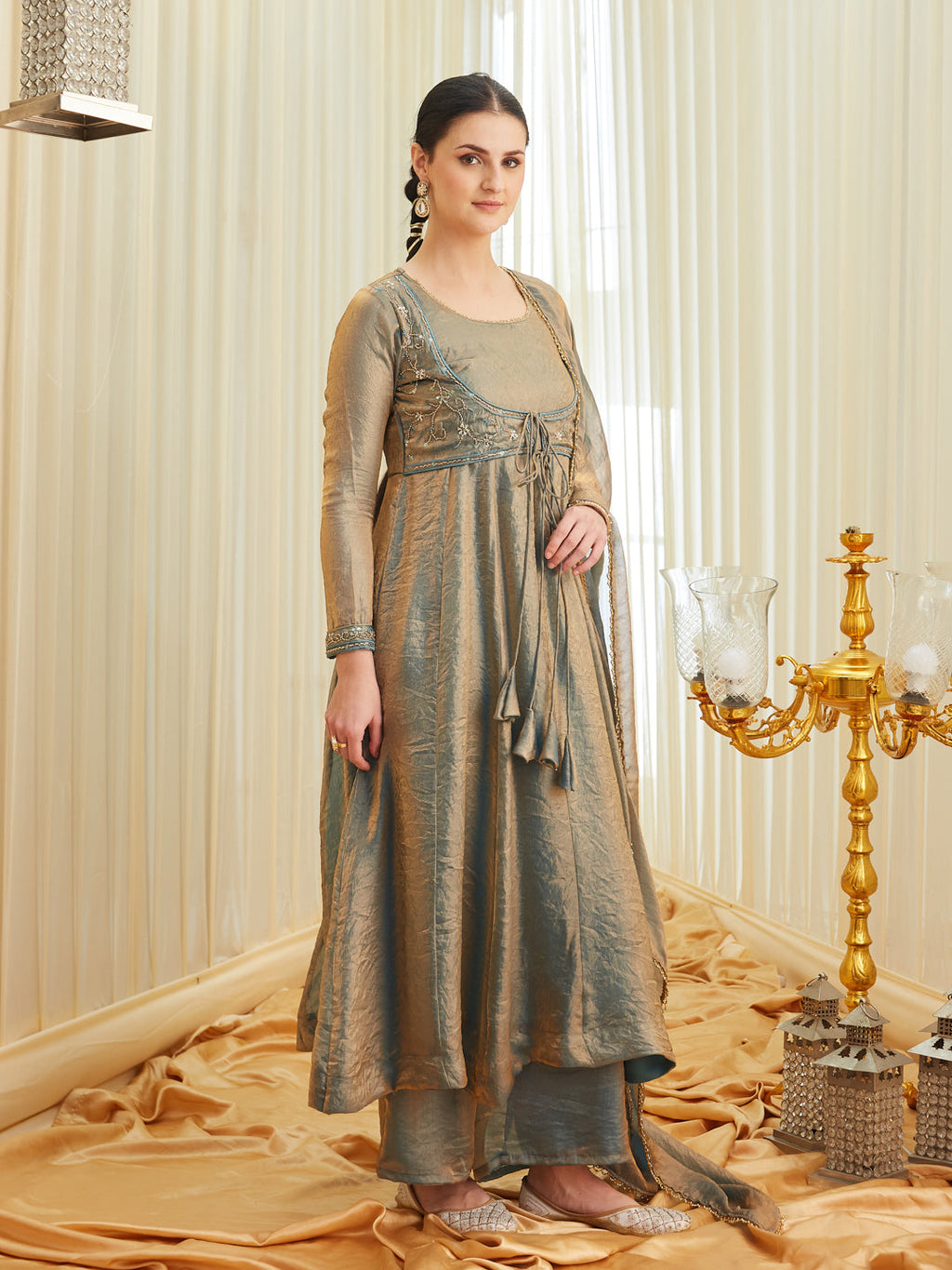 Blue Silk Embroidered Anarkali Kurta Set with Dupatta for Women