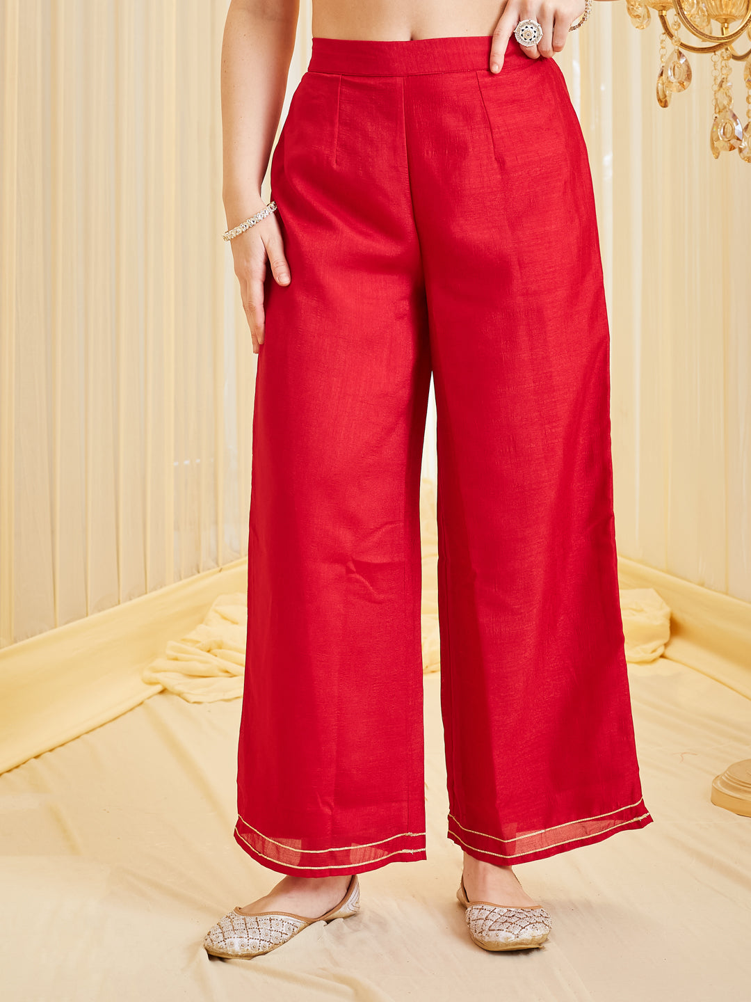 Red Silk Embroidered Anarkali Kurta Set with Dupatta for Women
