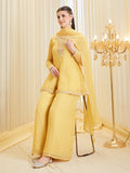 Stylish Yellow Silk Embroidered Ethnic Set With Dupatta For Women