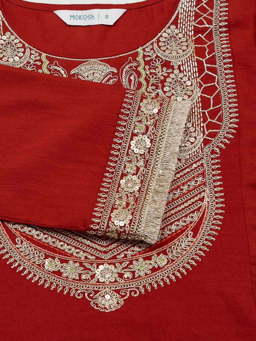 Rust Silk Embroidered Festive Anarkali Palazzo Set with Dupatta For Women