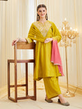 Premium Mustard Silk Embroidered Ethnic Anarkali Set With Dupatta For Women