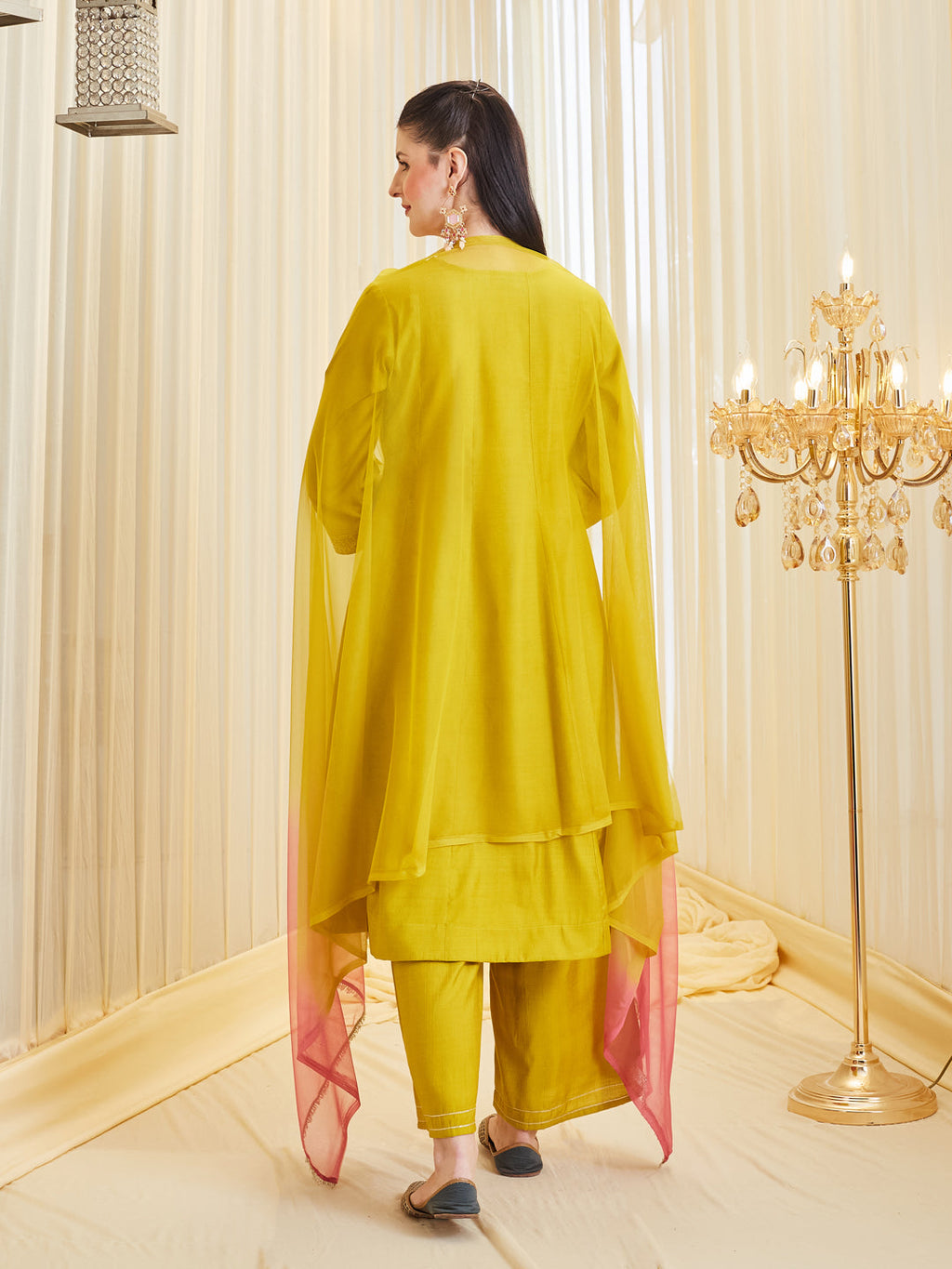 Premium Mustard Silk Embroidered Ethnic Anarkali Set With Dupatta For Women