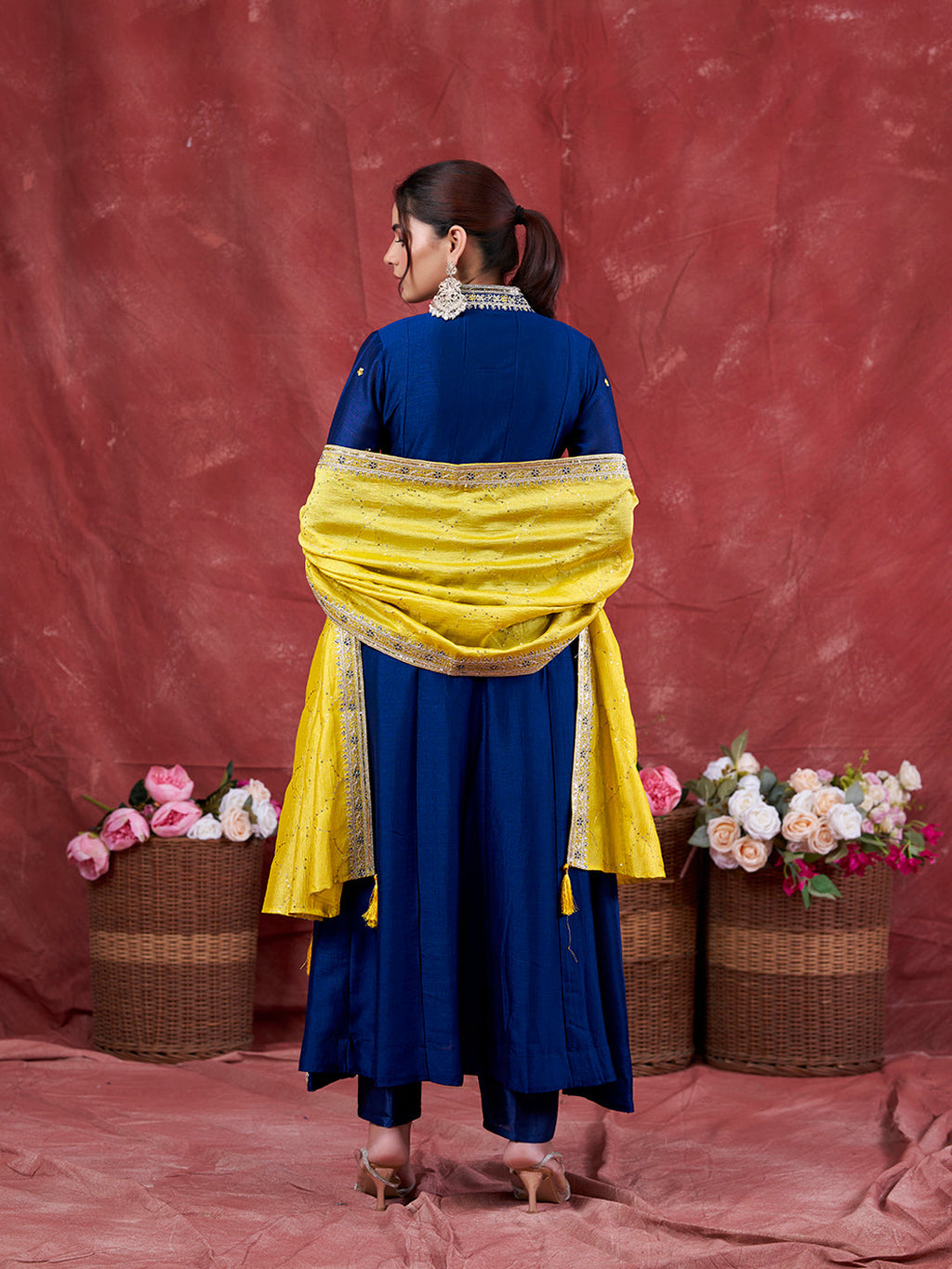 Teal Blue Embroidered Silk Anarkali Kurta With Dupatta Set