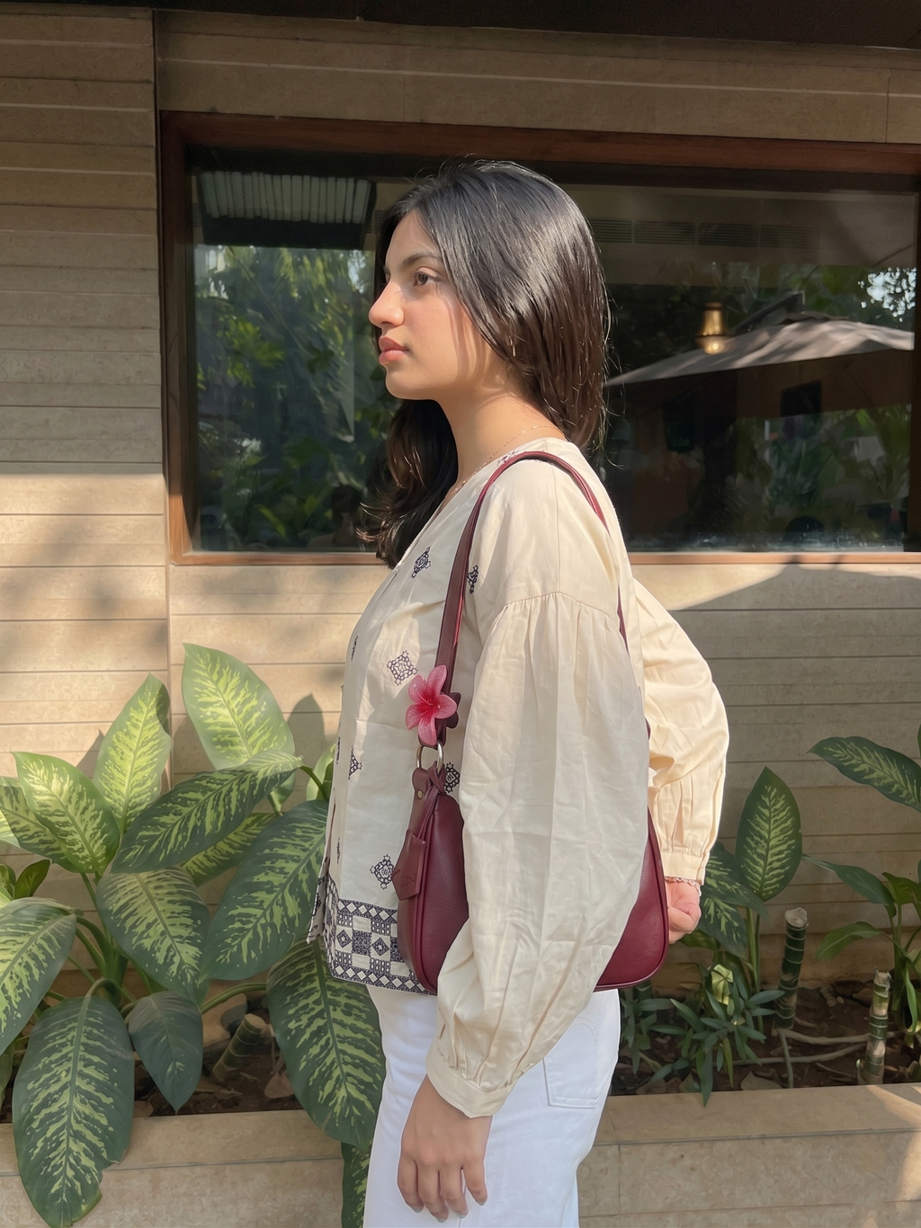 Women’s Cream Cotton Ivory Embroidered  Shirt