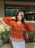 Orange Cotton Embroidered Everyday Wear Shirt For Women