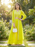 Girl's Neon cotton Embroidered Top, Palazzo Shrug Set