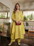 Lemon Yellow Embroidered Silk Anarkali Kurta With Dupatta Set