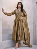 Gold Embroidered Silk Blend Anarkali Kurta With Dupatta Set