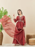 Berry Silk Embroidered Zari Bloom Peplum Kurta Sharara Set For Girl