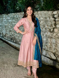 Pink Embroidered Silk Anarkali Kurta With Dupatta Set